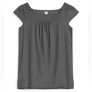 New GAP Cap Sleeve Embroidered Tunic Casual Summer Top Resortwear Gray Olive XS